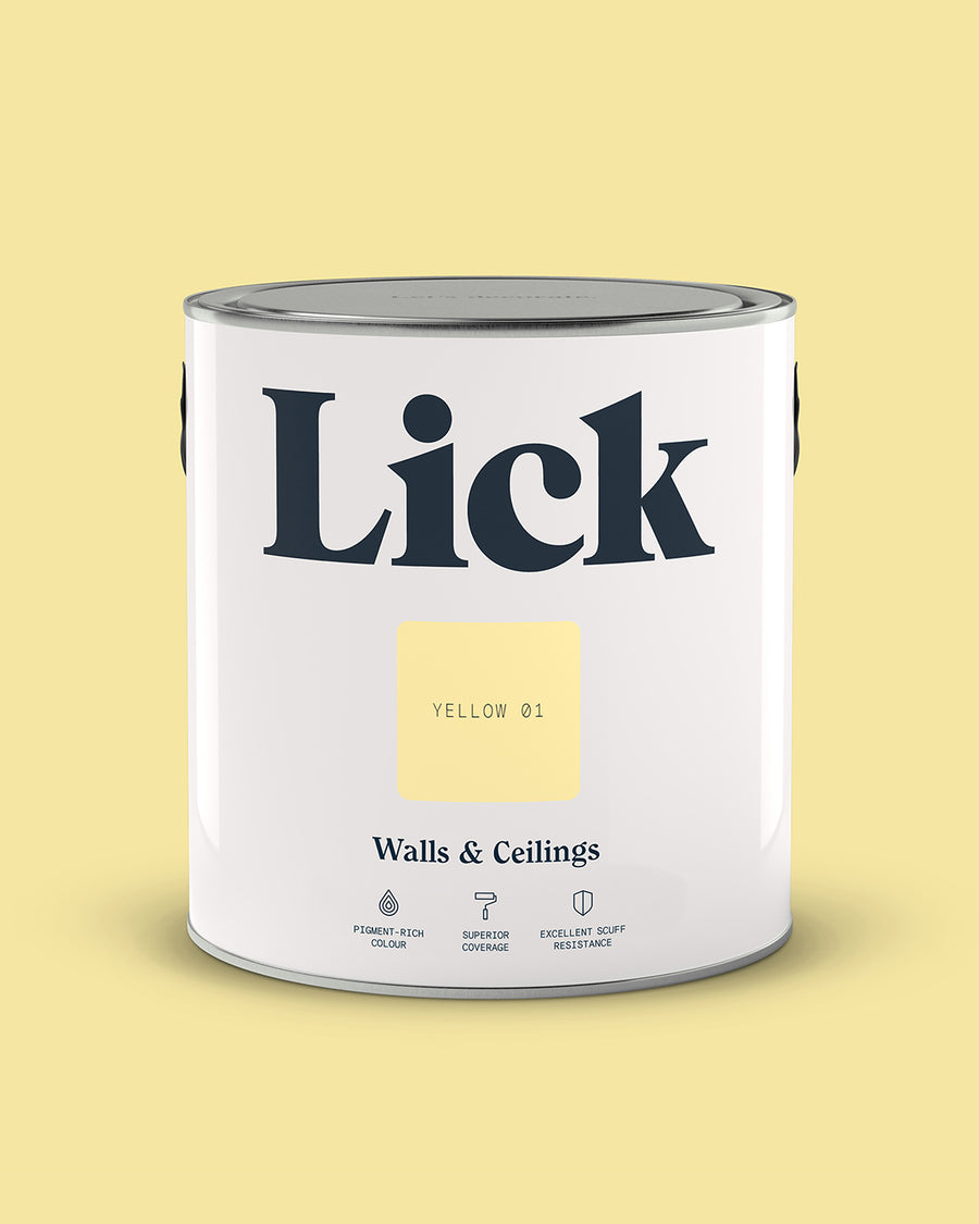 Close up of Lick tin in Yellow 01 paint shade