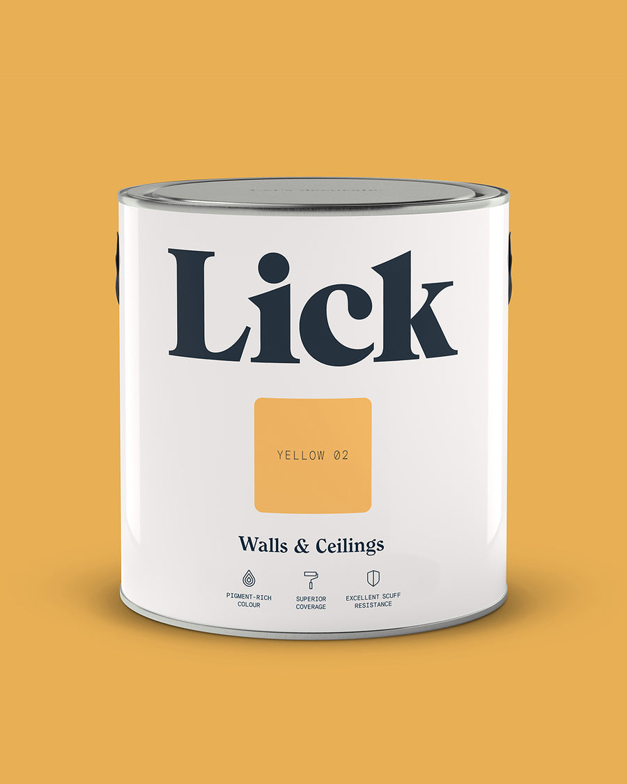 Close up of Lick tin in Yellow 02 paint shade