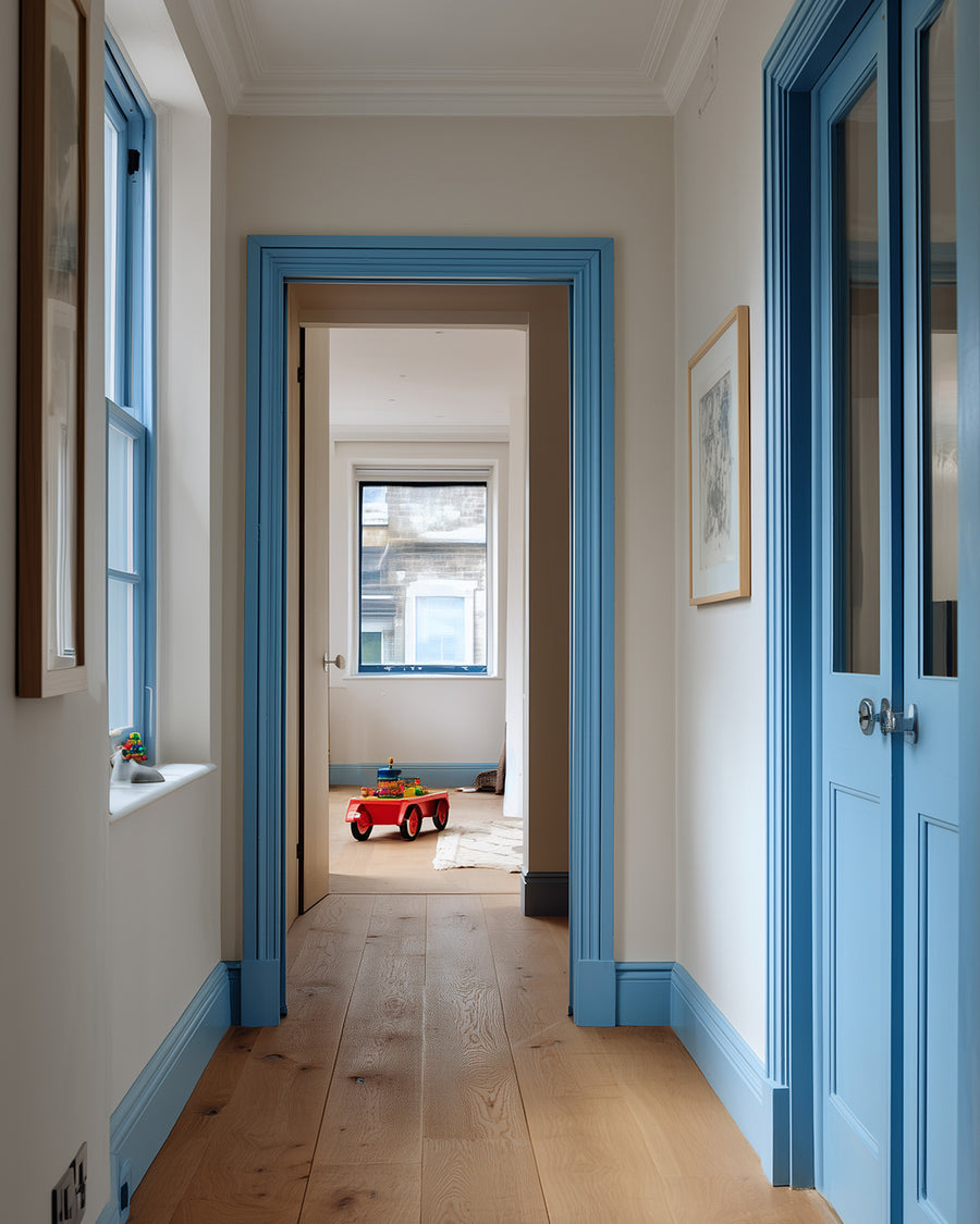 Hallway painted in Lick Blue 10