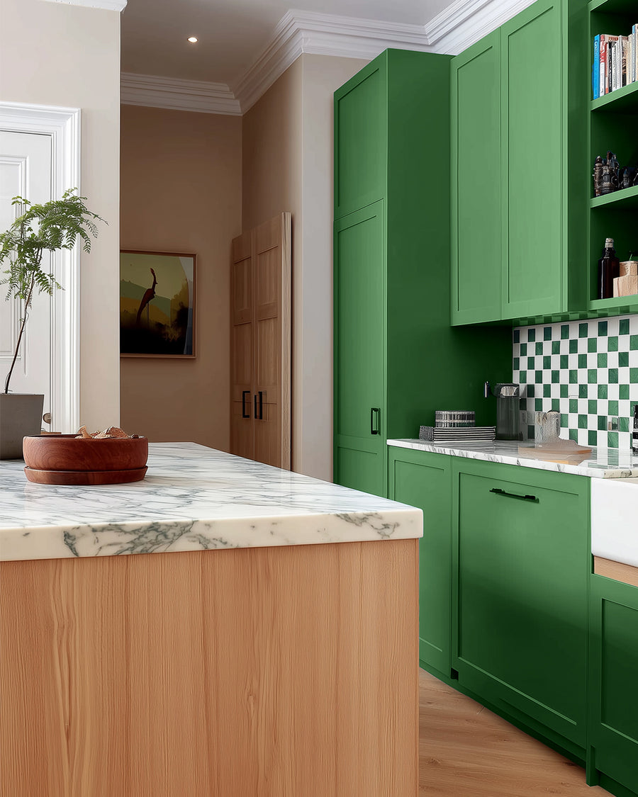 Kitchen painted in Lick Green 07