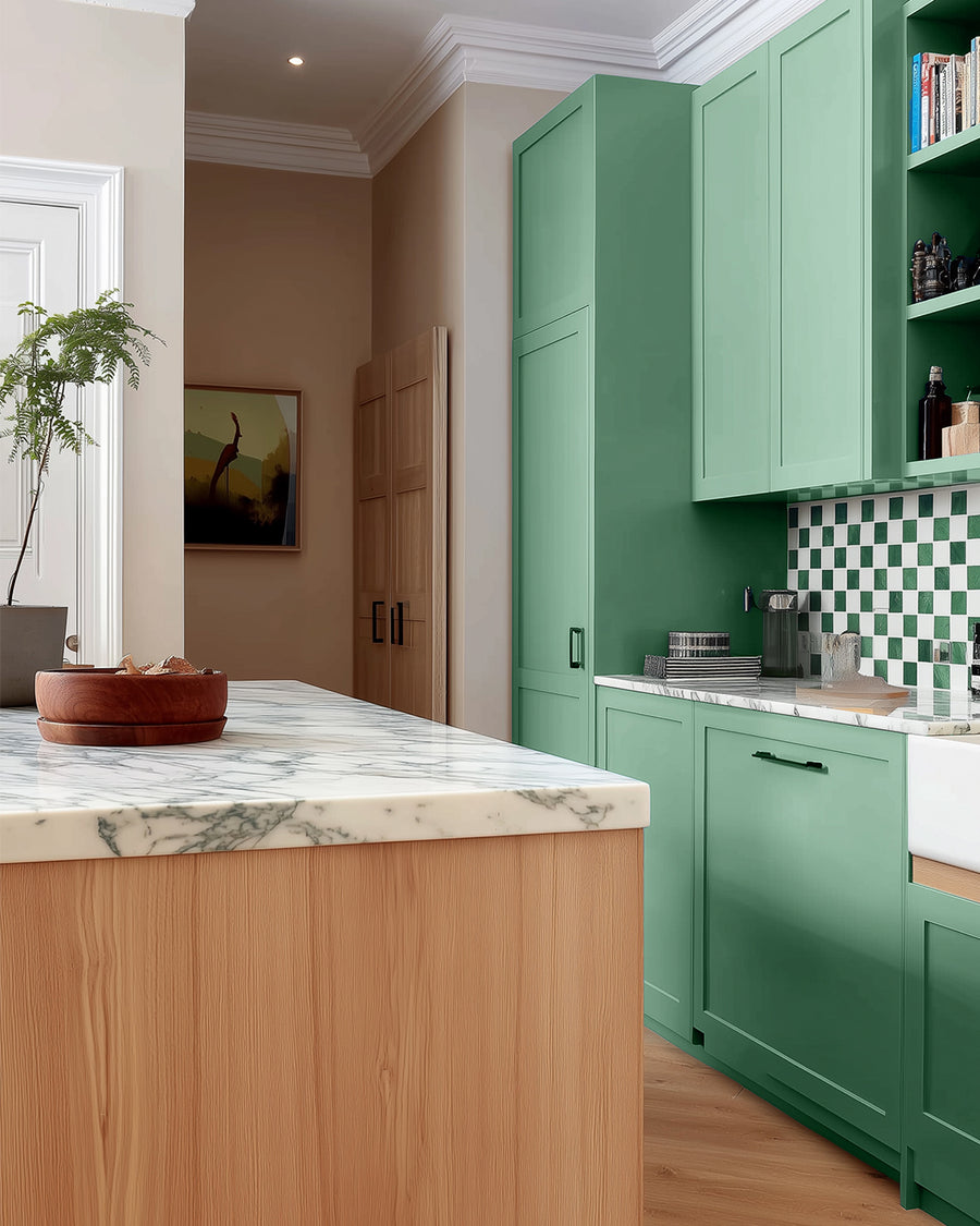 Kitchen painted in Lick Green 08