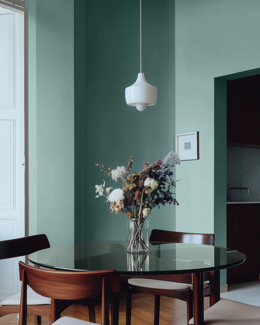 Dining room painted in Lick Teal 04