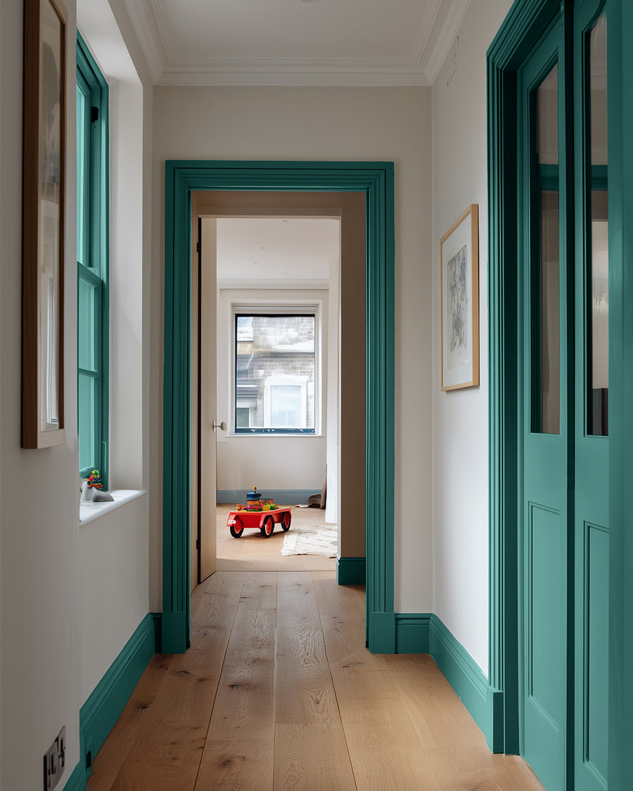 Hallway painted in Lick Teal 06