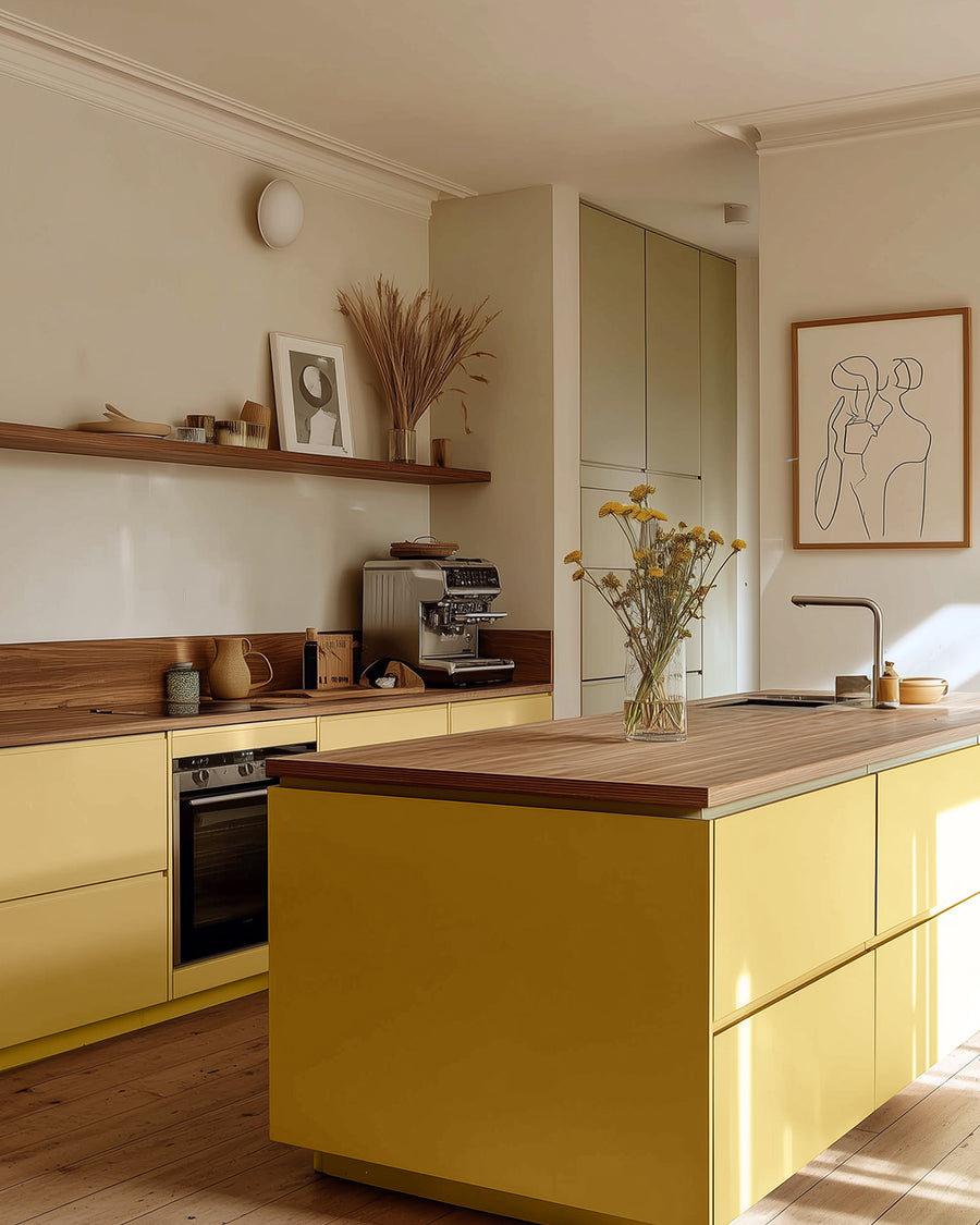 Kitchen painted in Lick Yellow 08