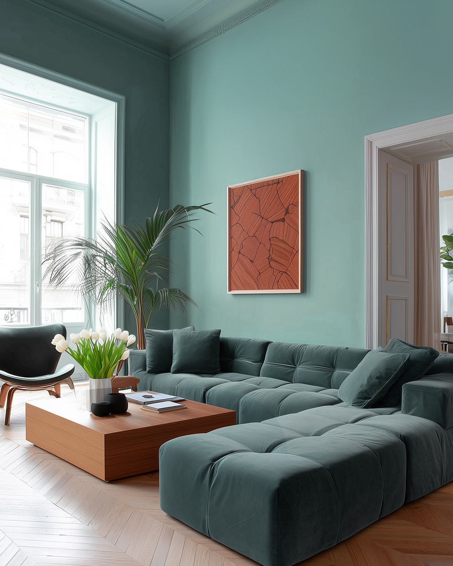 Sitting room painted in Lick Teal 04
