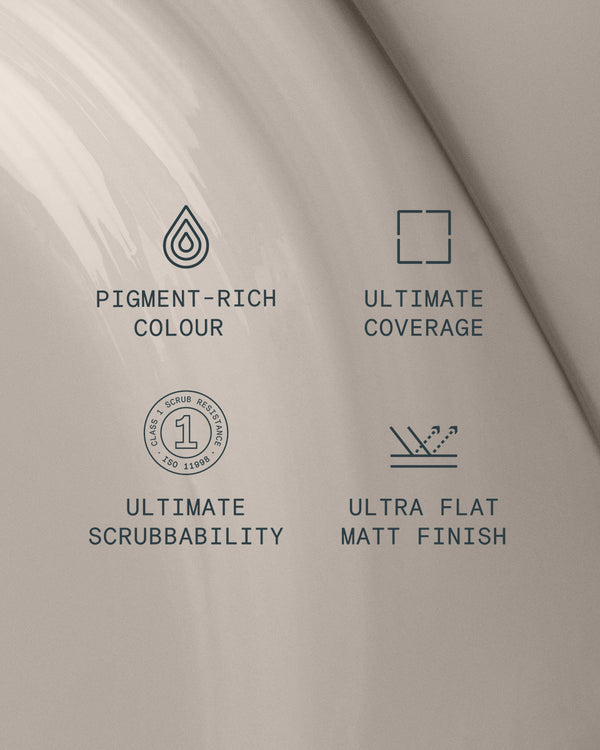 Supreme paint is ultra flat matt and pigment rich with ultimate coverage and scrubbability