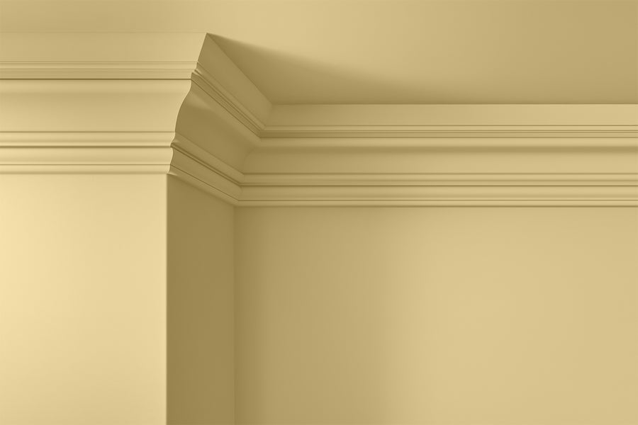 Walls, ceilings and coving painted in Lick Yellow 07