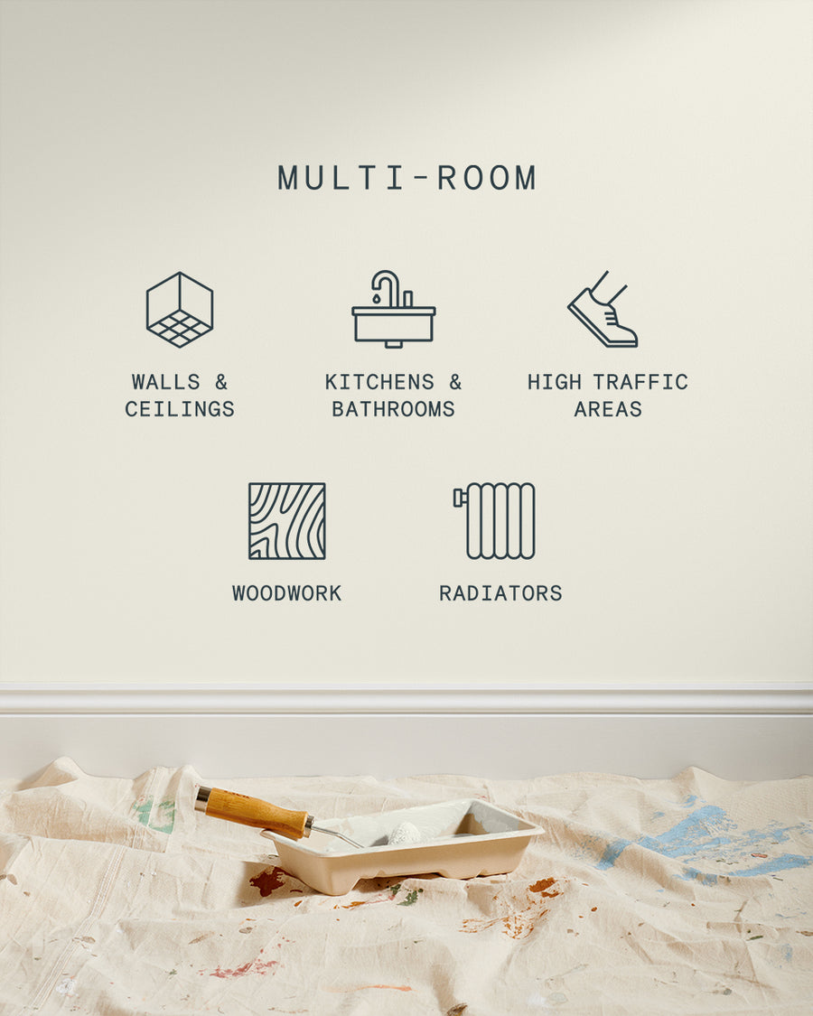 Supreme paint is suitable for walls and ceilings, kitchens and bathrooms, high traffic areas, woodwork and radiators