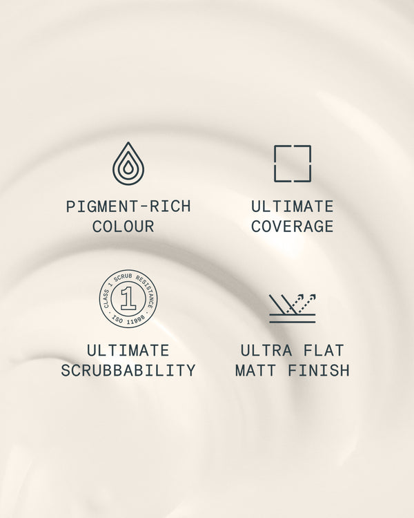 Supreme paint is ultra flat matt and pigment rich with ultimate coverage and scrubbability