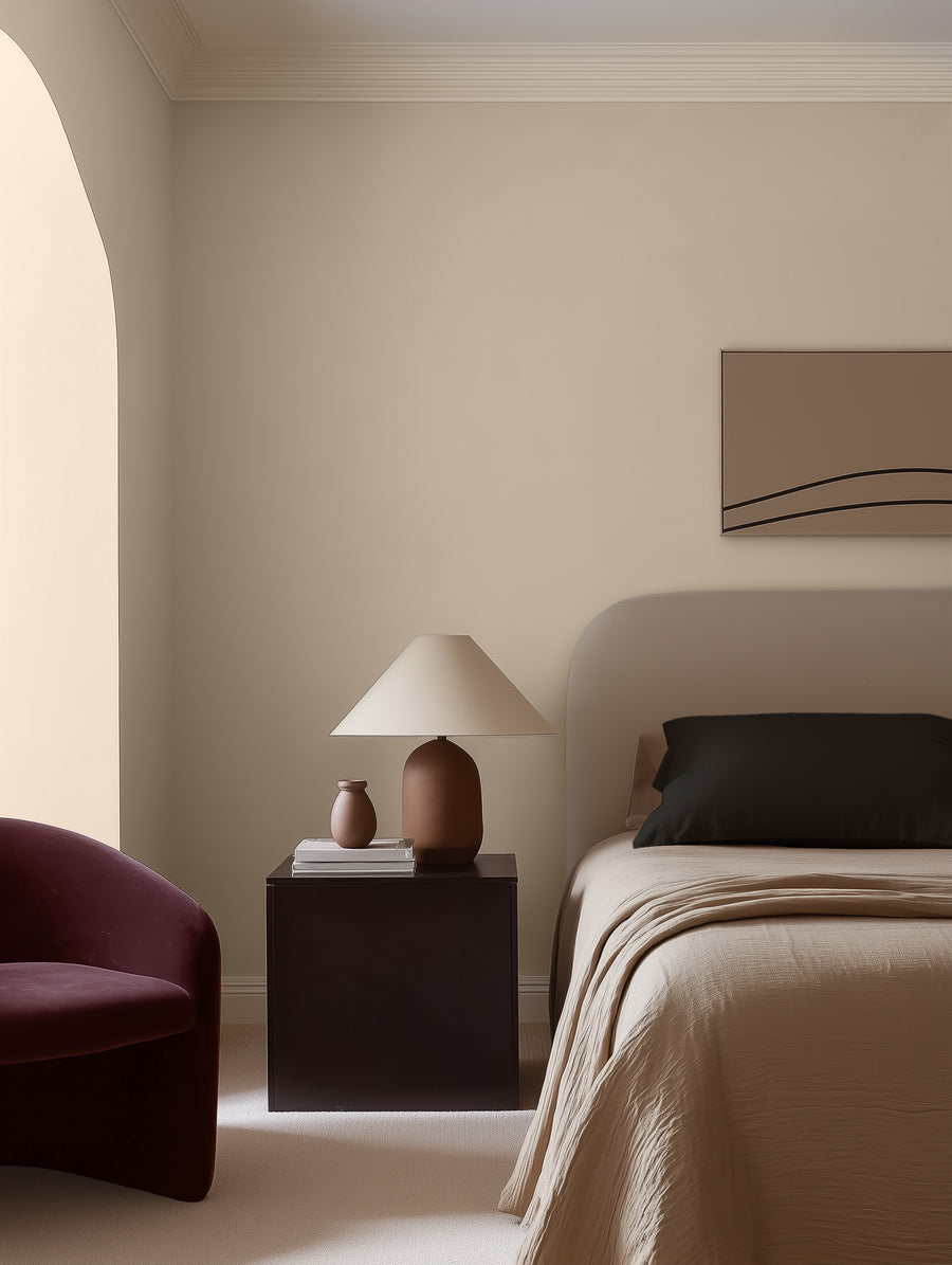 Bedroom painted in Lick Beige 10