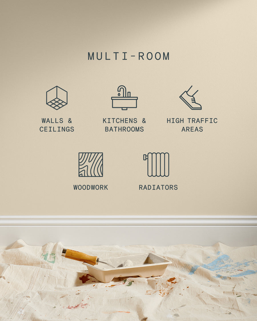 Supreme paint is suitable for walls and ceilings, kitchens and bathrooms, high traffic areas, woodwork and radiators