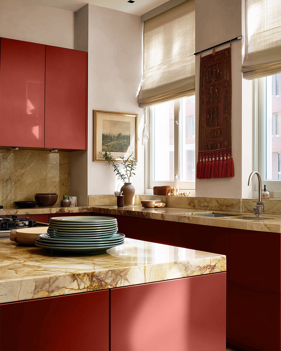 Kitchen painted in Lick Red 02