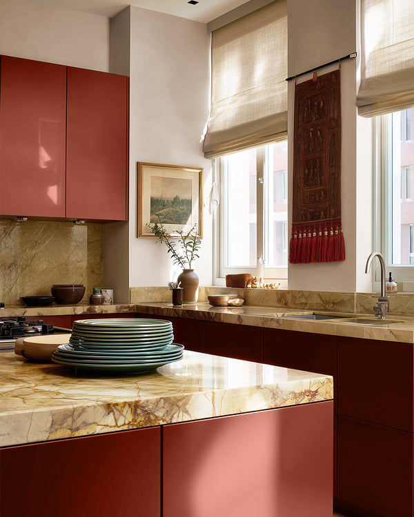 Kitchen painted in Lick Red 01