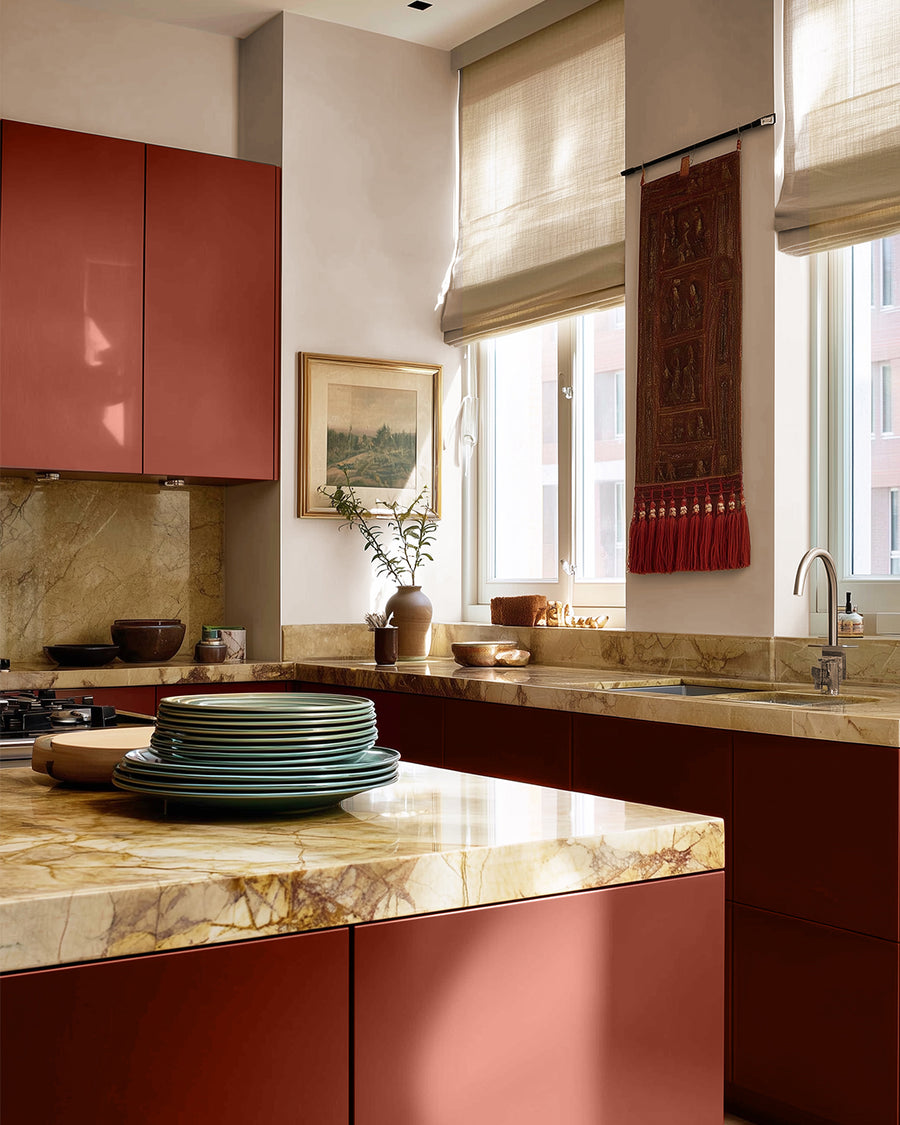 Kitchen painted in Lick Red 01