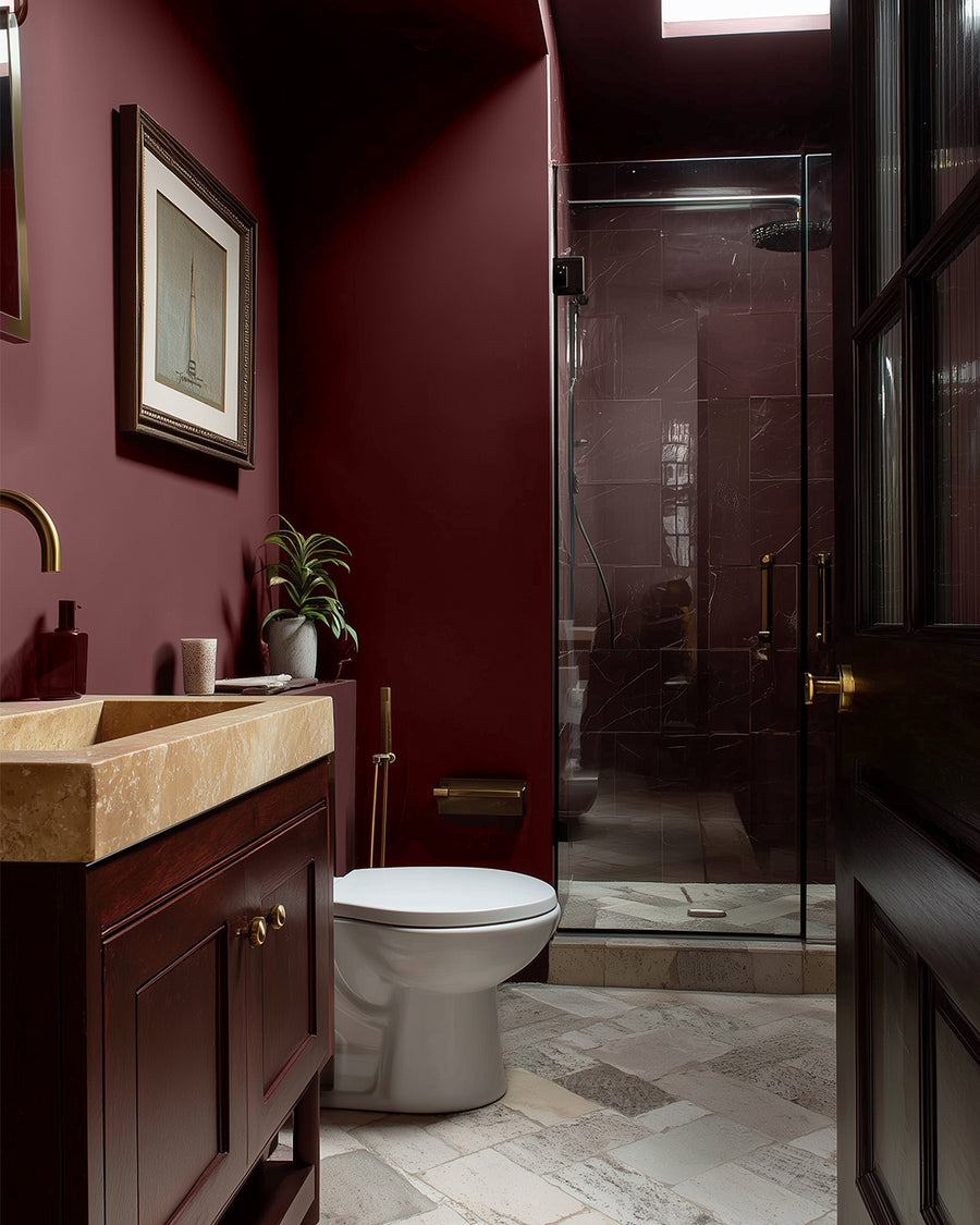Bathroom painted in Lick Red 06