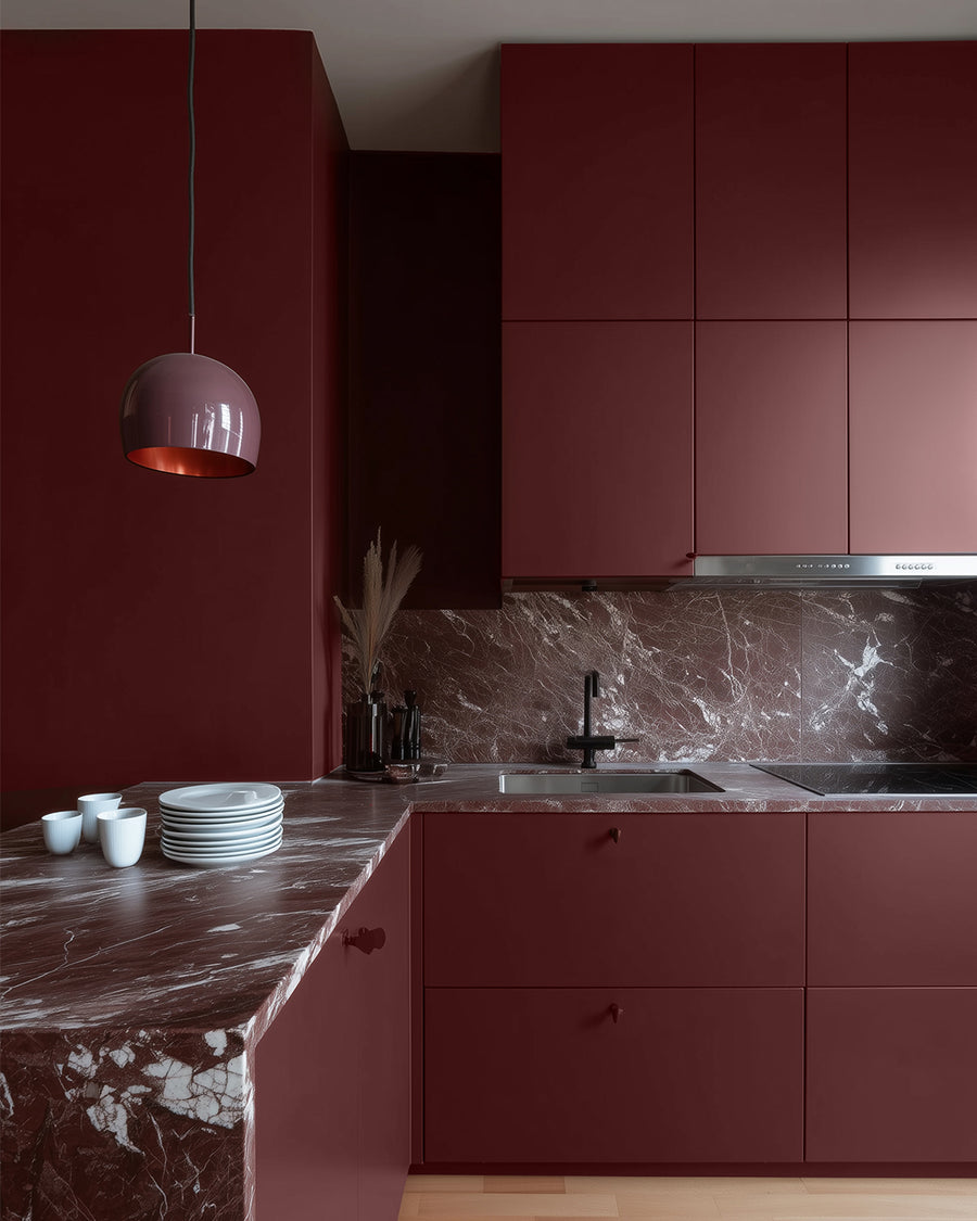 Kitchen painted in Lick Red 06