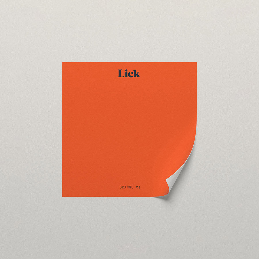 Lick peel and stick sample in Orange 01 paint shade