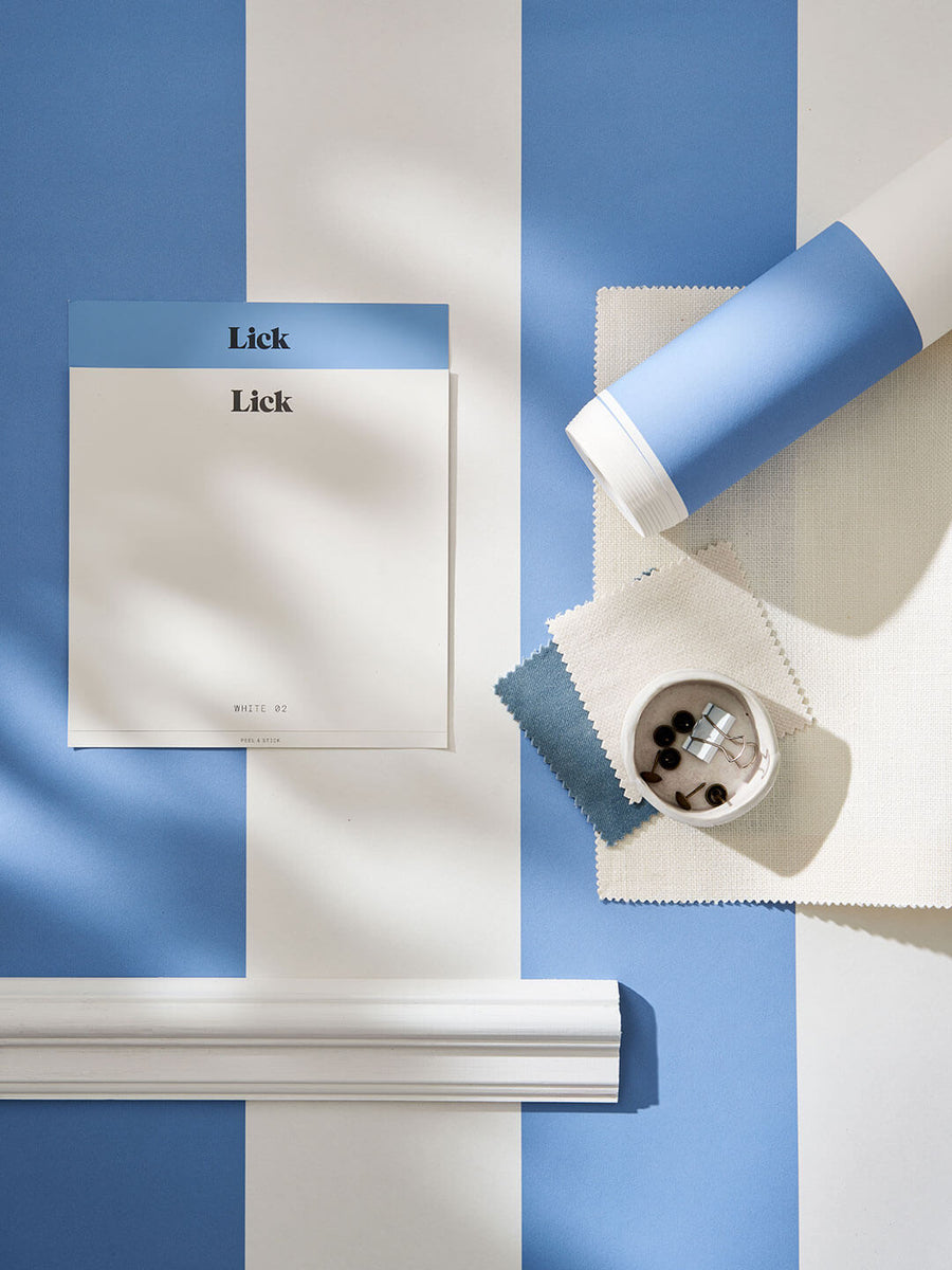 Moodboard using Painted Stripe 02 wallpaper design, Lick paint samples and interior accessories