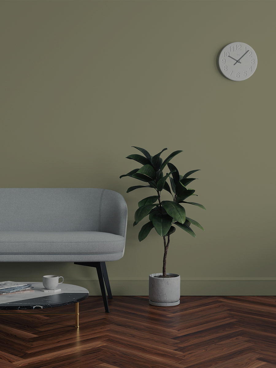 Living room decorated in Lick Green 19 paint shade