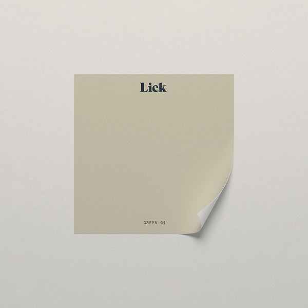 Lick peel and stick sample in Green 01 paint shade