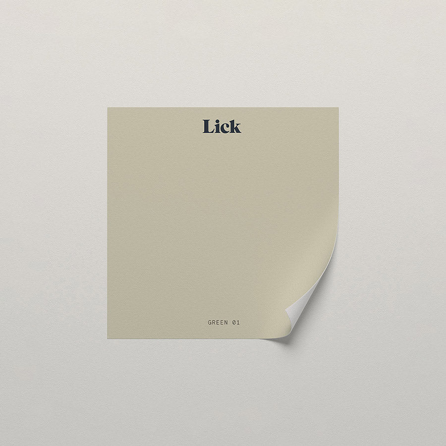 Lick peel and stick sample in Green 01 paint shade